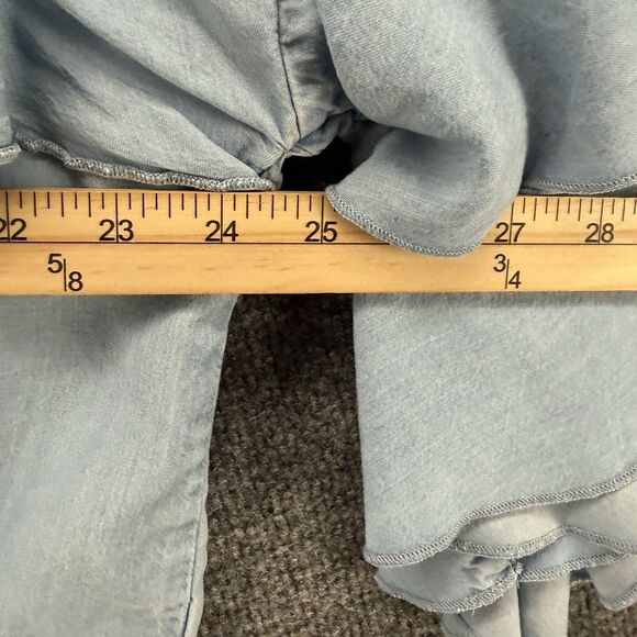 LC Lauren Conrad Blouse Top Womens XL Blue Round Neck Ruffle Cottagecore Boho - Picture 7 of 8